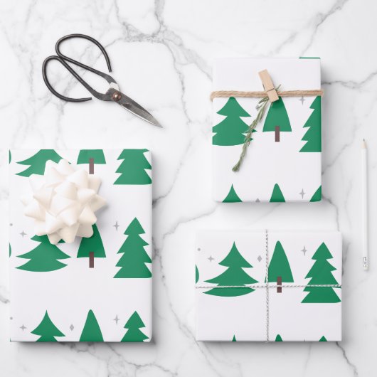 Moderne Kerstbomen Groen/Zilver/Wit Inpakpapier Vel (Voorkant)