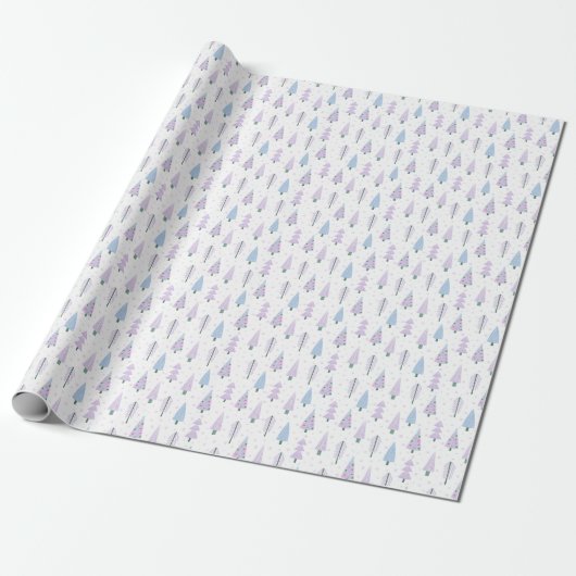 Moderne kerstbomen lavender Blue Pattern Cadeaupapier (Uitgerold)
