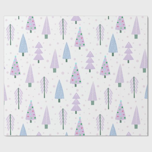 Moderne kerstbomen lavender Blue Pattern Cadeaupapier (Vlak)