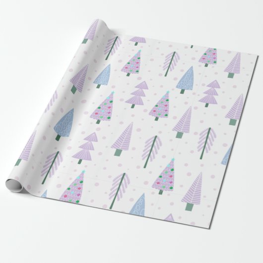 Moderne kerstbomen lavender Blue Pattern Cadeaupapier (Uitgerold)