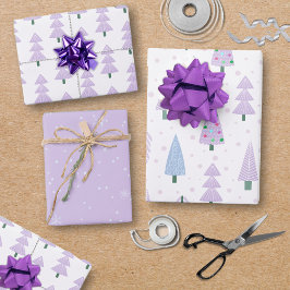 Moderne kerstbomen lavender Pattern Trio Inpakpapier Vel