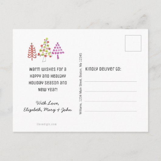 Moderne kerstbomen, Merry & Bright Feestdagenkaart (Achterkant)
