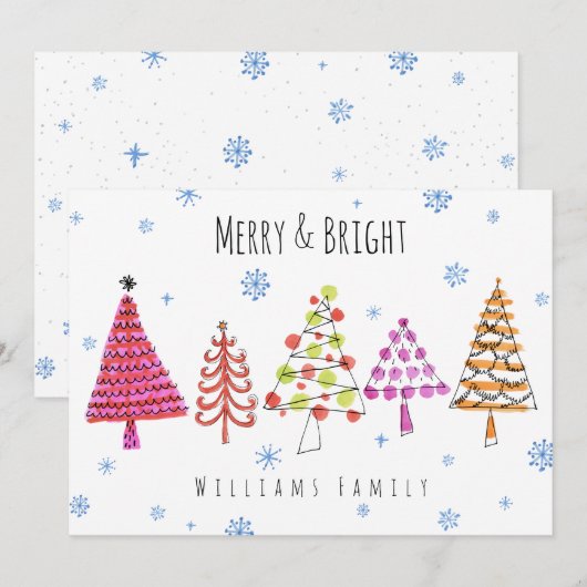 Moderne kerstbomen Merry & Bright Holiday Feestdagenkaart (Voorkant / Achterkant)