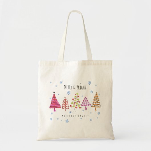 Moderne kerstbomen, Merry & Bright Tote Bag (Voorkant)