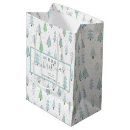 Moderne kerstbomen MERRY CHRISTMAS Script Blue Medium Cadeauzakje