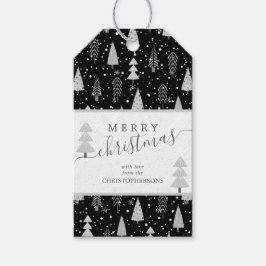 Moderne kerstbomen MERRY CHRISTMAS Script Cadeaulabel