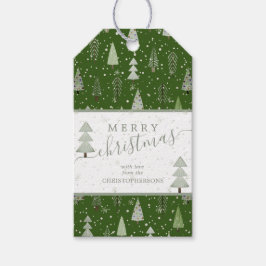 Moderne kerstbomen MERRY CHRISTMAS Script Cadeaulabel