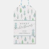 Moderne kerstbomen MERRY CHRISTMAS Script Cadeaulabel (Voorkant)