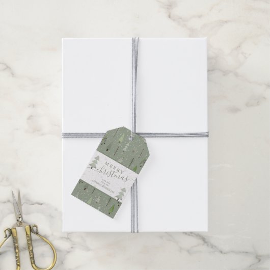 Moderne kerstbomen MERRY CHRISTMAS Script Cadeaulabel (Met Touw)