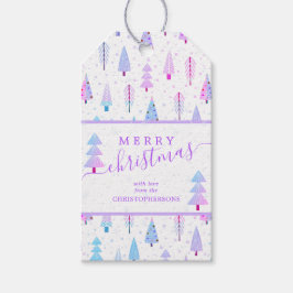 Moderne kerstbomen MERRY CHRISTMAS Script Cadeaulabel