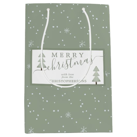 Moderne kerstbomen MERRY CHRISTMAS Script Medium Cadeauzakje (Voorkant)