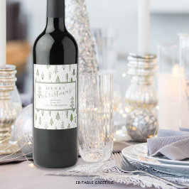 Moderne kerstbomen MERRY CHRISTMAS Script Wijn Etiket