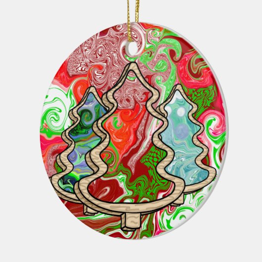 Moderne kerstbomen met fluïde kunst in landen keramisch ornament (Links)