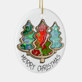 Moderne kerstbomen met fluïde kunst in landen keramisch ornament (Rechts)