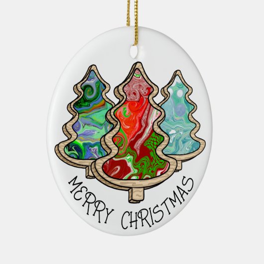 Moderne kerstbomen met fluïde kunst in landen keramisch ornament (Rechts)