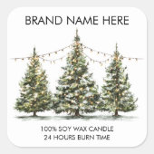 Moderne kerstbomen met lichtkaarslabels vierkante sticker (Voorkant)