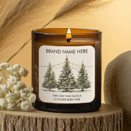 Moderne kerstbomen met lichtkaarslabels vierkante sticker