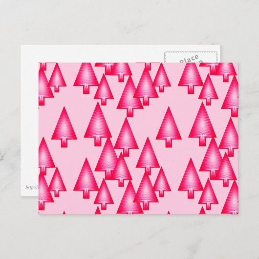 Moderne kerstbomen met metaal - fuchsia roze feestdagenkaart (Voorkant / Achterkant)