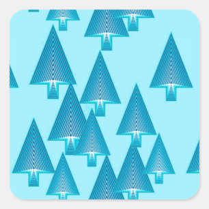 Moderne kerstbomen met metaal - hemelblauw vierkante sticker