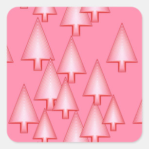 Moderne kerstbomen met metaal - koraalroze vierkante sticker