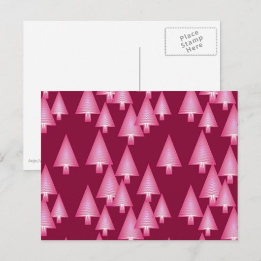 Moderne kerstbomen met metaal - roze en wijn feestdagenkaart (Voorkant / Achterkant)