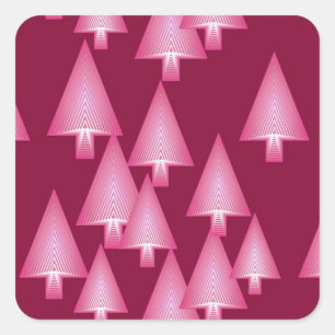 Moderne kerstbomen met metaal - roze en wijn vierkante sticker