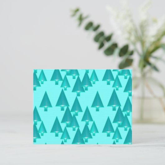 Moderne kerstbomen met metaal - turkooizen feestdagenkaart (Staand voorkant)