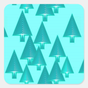 Moderne kerstbomen met metaal - turkooizen vierkante sticker