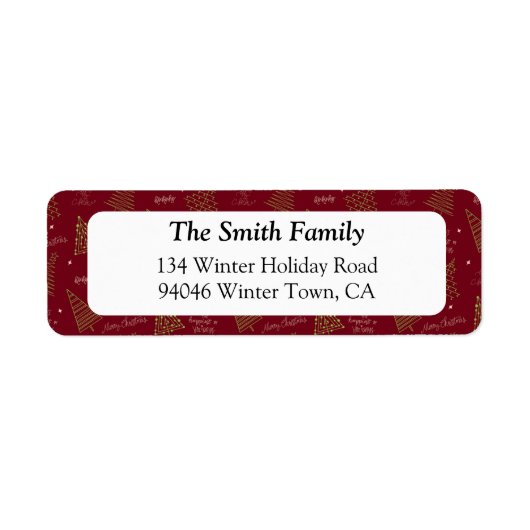 Moderne kerstbomen met seizoensgroeten rood etiket (Voorkant)