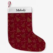 Moderne kerstbomen met seizoensgroeten rood kleine kerstsok (Voorkant)