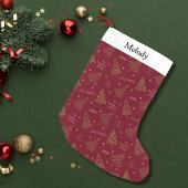 Moderne kerstbomen met seizoensgroeten rood kleine kerstsok