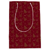 Moderne kerstbomen met seizoensgroeten rood medium cadeauzakje (Voorkant)