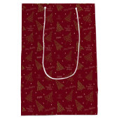 Moderne kerstbomen met seizoensgroeten rood medium cadeauzakje (Achterkant)