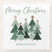 Moderne kerstbomen met vakantiehandschrift glazen onderzetter (Voorkant)