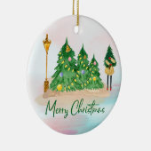 Moderne kerstbomen met Waterverf en groene bomen Keramisch Ornament (Rechts)