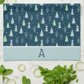Moderne kerstbomen Monogram Blue Green Theedoek (Gevouwen)