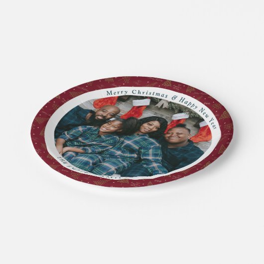 Moderne kerstbomen Nieuwjaar Foto's en groeten Papieren Bordje (Gekanteld)