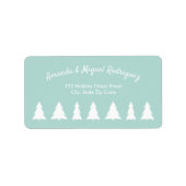 Moderne kerstbomen op Mint Green White Script Etiket (Voorkant)