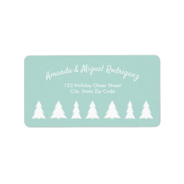 Moderne kerstbomen op Mint Green White Script Etiket