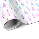 Moderne kerstbomen Paars roze blauw patroon Cadeaupapier (Rol Hoek)