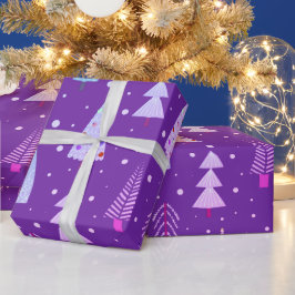 Moderne kerstbomen Paars roze blauw patroon Cadeaupapier