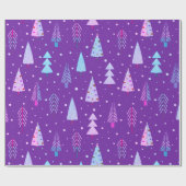 Moderne kerstbomen Paars roze blauw patroon Cadeaupapier (Vlak)