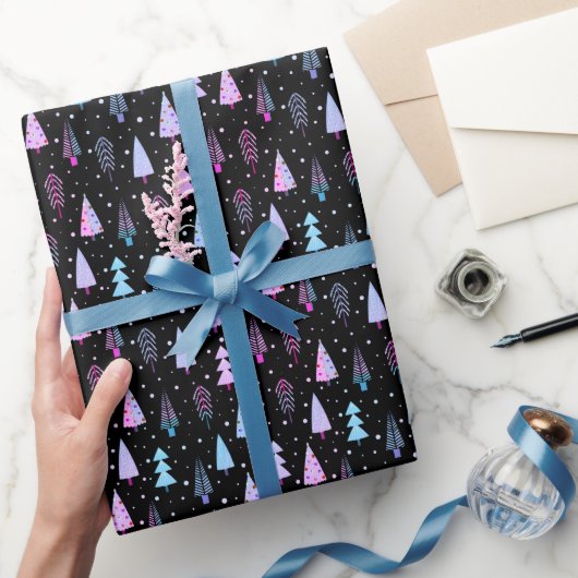 Moderne kerstbomen Paars roze zwart Cadeaupapier (Geschenken)