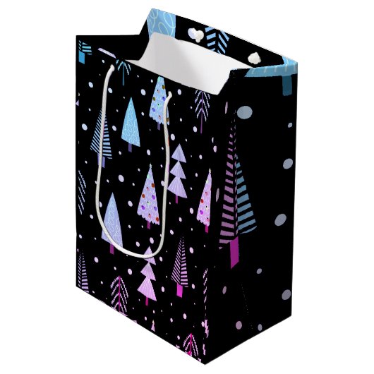 Moderne kerstbomen Paars roze zwart Medium Cadeauzakje (Voorkant Gekanteld)