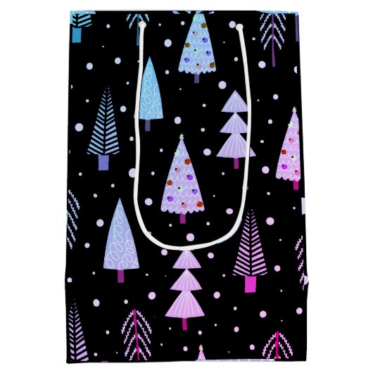 Moderne kerstbomen Paars roze zwart Medium Cadeauzakje (Achterkant)