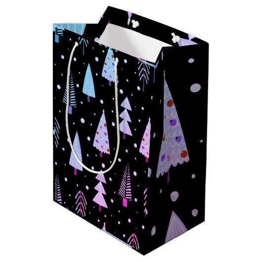 Moderne kerstbomen Paars roze zwart Medium Cadeauzakje (Achterkant Gekanteld)