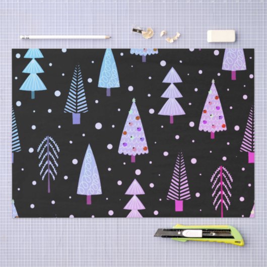 Moderne kerstbomen Paars roze zwart Tissuepapier (Craft)