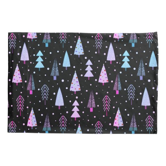 Moderne kerstbomen Paars roze zwarte patroon Kussensloop (Achterkant)