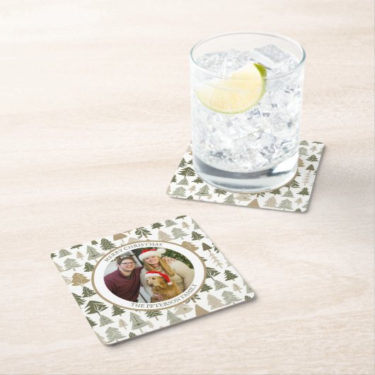 Moderne kerstbomen patroon Familiefoto Kartonnen Onderzetters (Insitu)