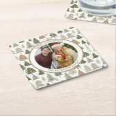 Moderne kerstbomen patroon Familiefoto Kartonnen Onderzetters (Schuin)